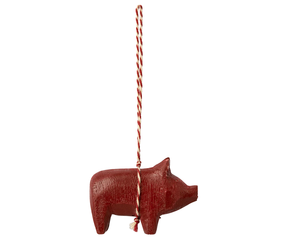 Maileg - Træ Ophæng Gris Rød
