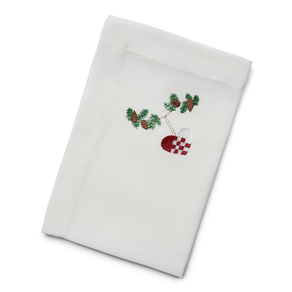 Langkilde & Søn Juleserviet med broderet flettet julehjerte på grankvist, 50 x 50 cm