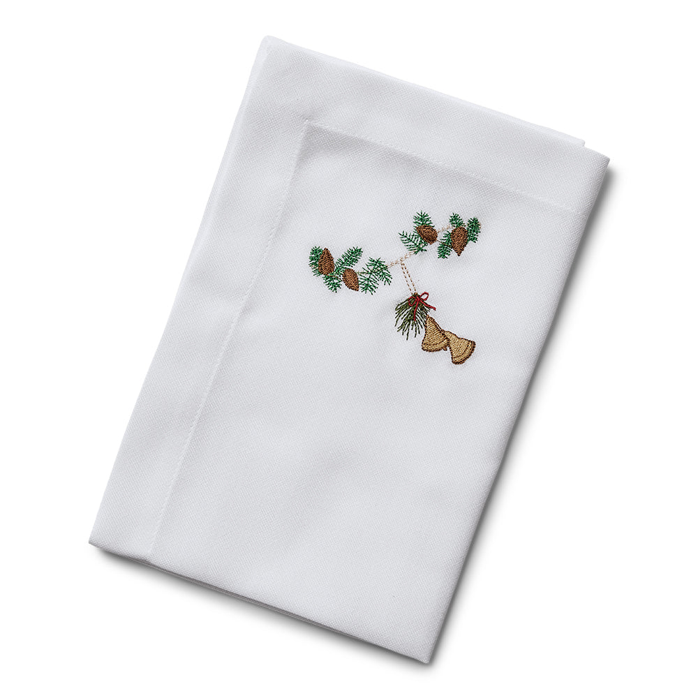Langkilde & Søn Juleserviet med broderede juleklokker, 50 x 50 cm