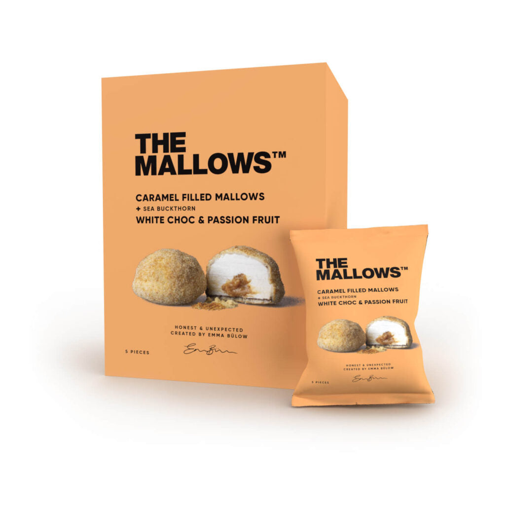 The Mallows - Fyldte Karamel Skumfiduser Hvid Chokolade, Passion og Havtorn