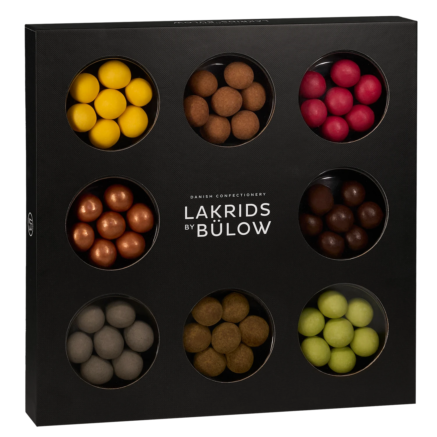 Lakrids by Bülow SELECTION BOX 350 g gaveæske med blandede danske lakridser overtrukket med hvid, dulce, mælke- og mørk chokolade