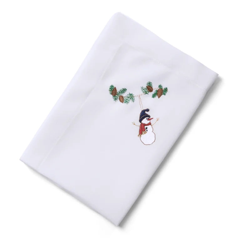 Langkilde & Søn Juleserviet med broderet snemand i hvid flagdug, 50 x 50 cm