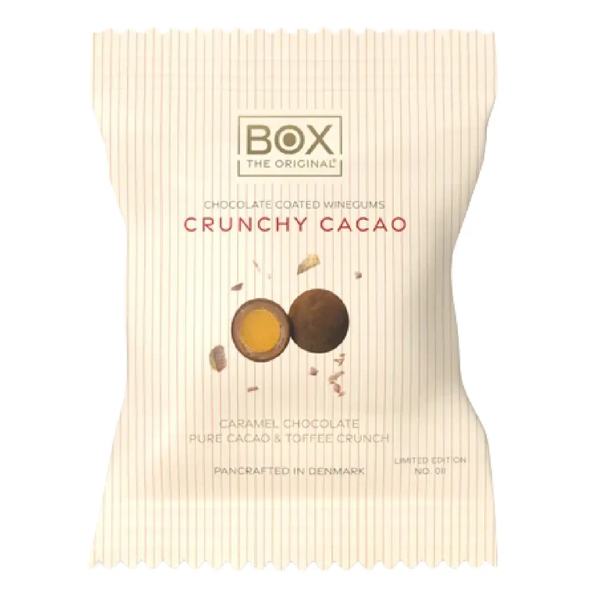 BOX The Original Crunchy Cacao Two Pack 13 g med mango gourmetvingummi, karamelchokolade, karamelknas og kakao