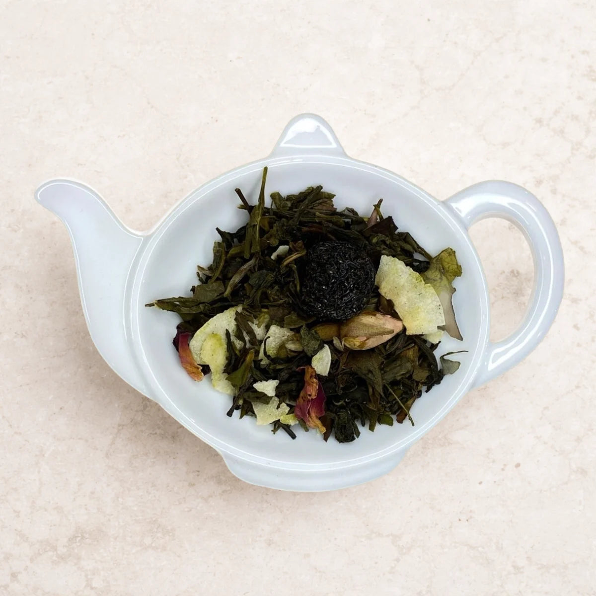 Carstensens Tehandel Prinsesse Tatiana's Hvide teblanding (100 g) – løs hvid og grøn te med jasmin, kirsebær, kokosstykker og rosenknopper, mild og elegant te til aftente og hyggestunder