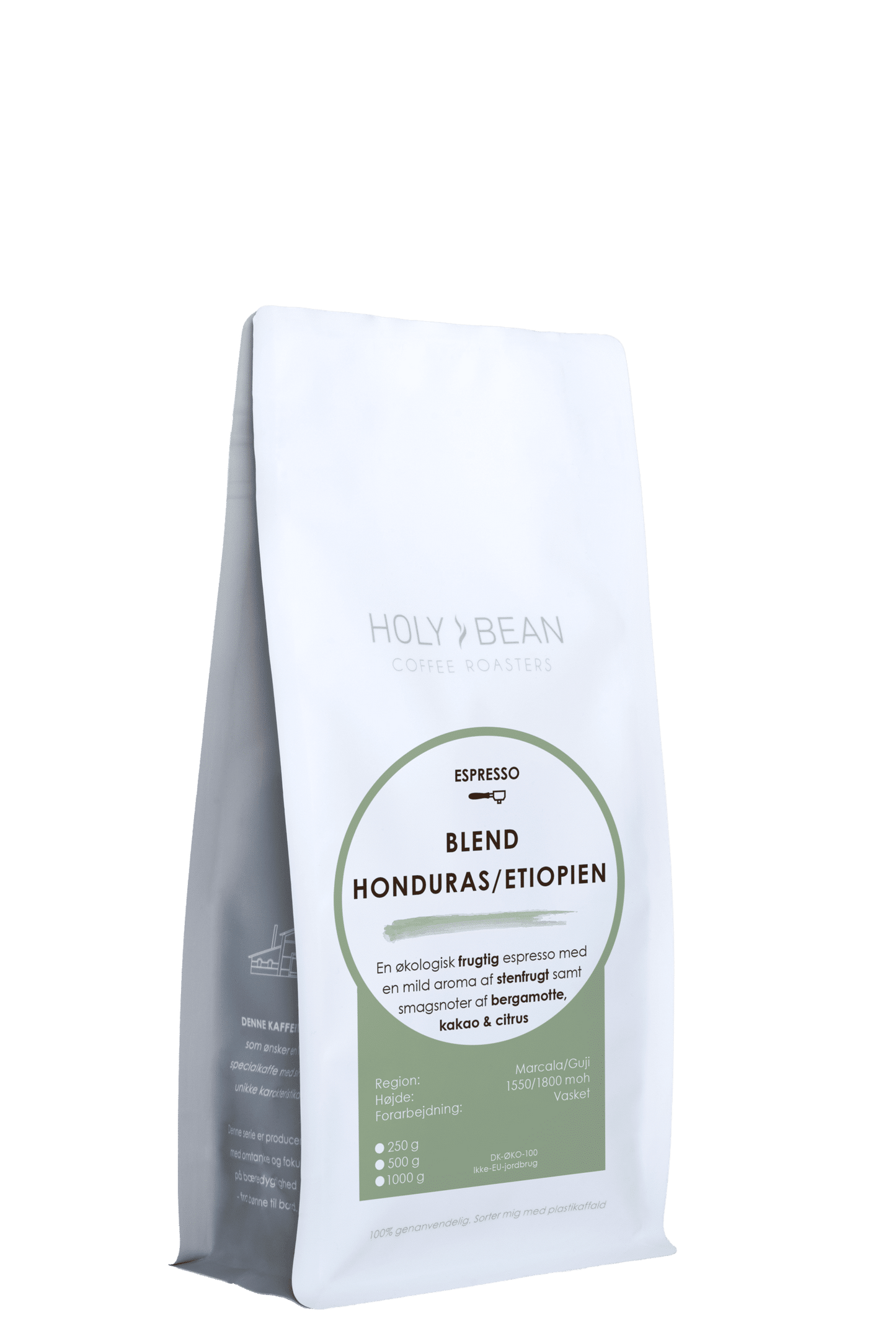 Holy Bean Honduras Etiopien ØKO Espresso Blend med citrus, stenfrugt og kakao i 250 g pose