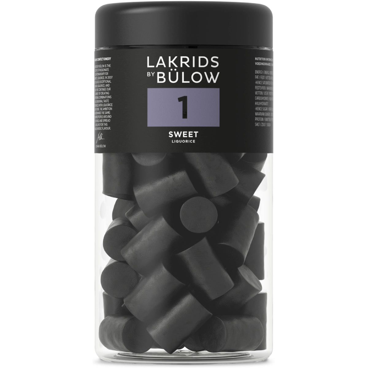 Lakrids by Bülow 1 - Sweet 360 g – bøtte med ren, sød gourmetlakrids med naturlig anis, glutenfri og vegansk, produceret i Danmark