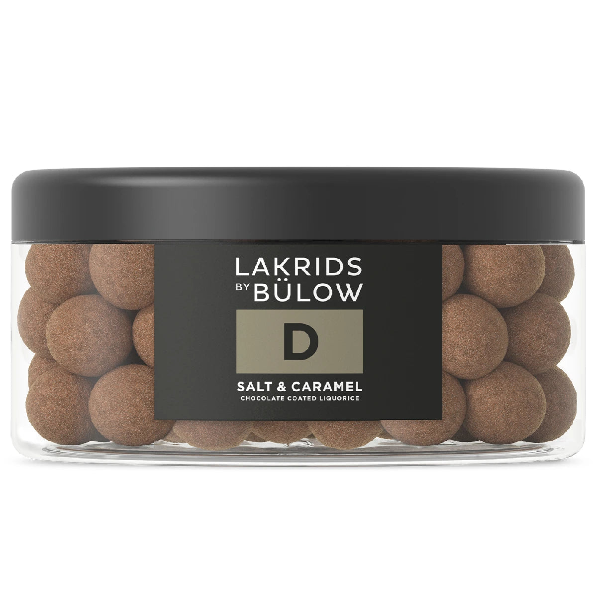 Lakrids by Bülow D - Salt & Caramel 550 g – stor bøtte med gourmetlakrids overtrukket med karamelliseret dulcechokolade og knasende havsalt, perfekt til deling