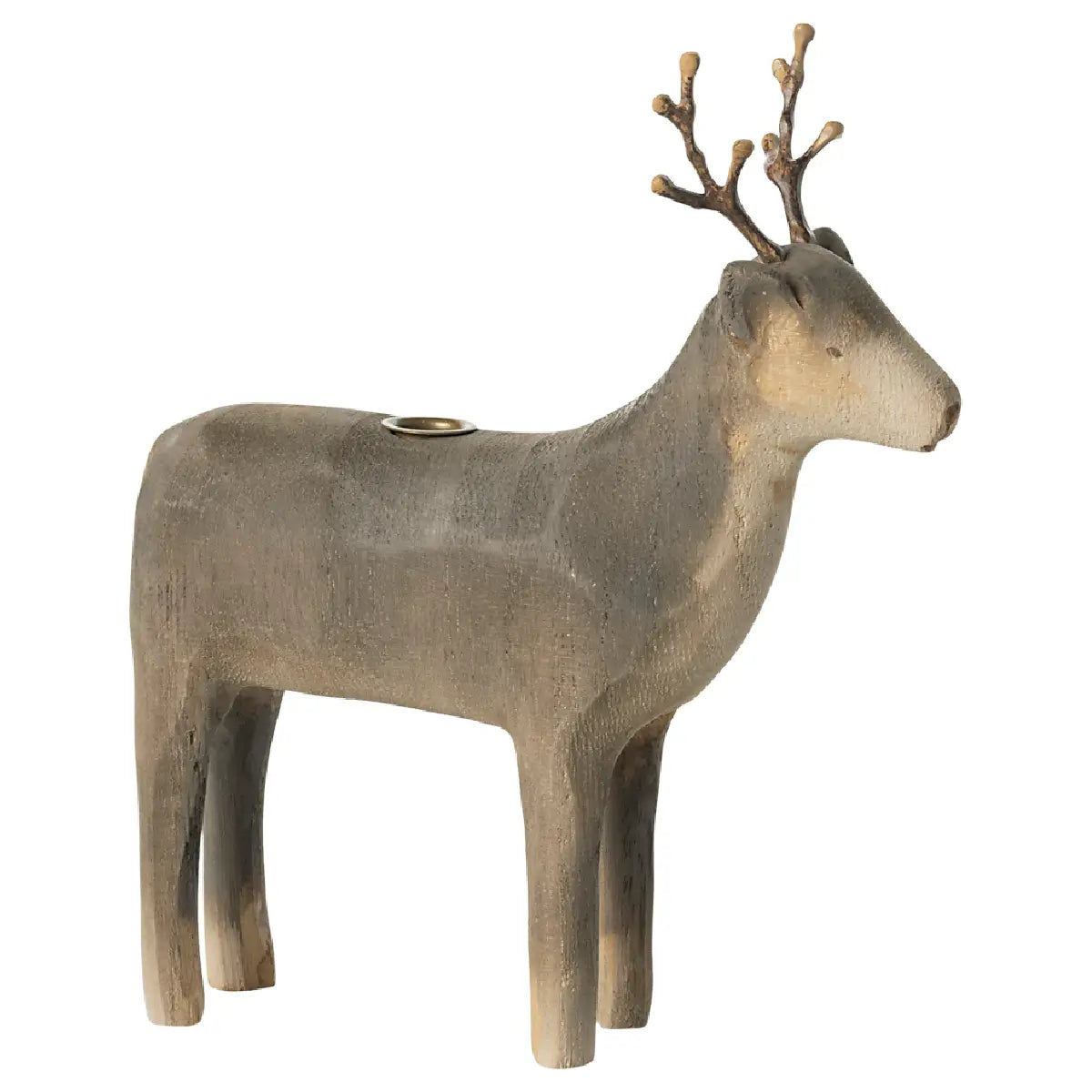 Maileg Candle Holder Medium Reindeer, håndmalet rensdyrlysestage i træ og metal til lys Ø1,2 cm, dekorativ julepynt