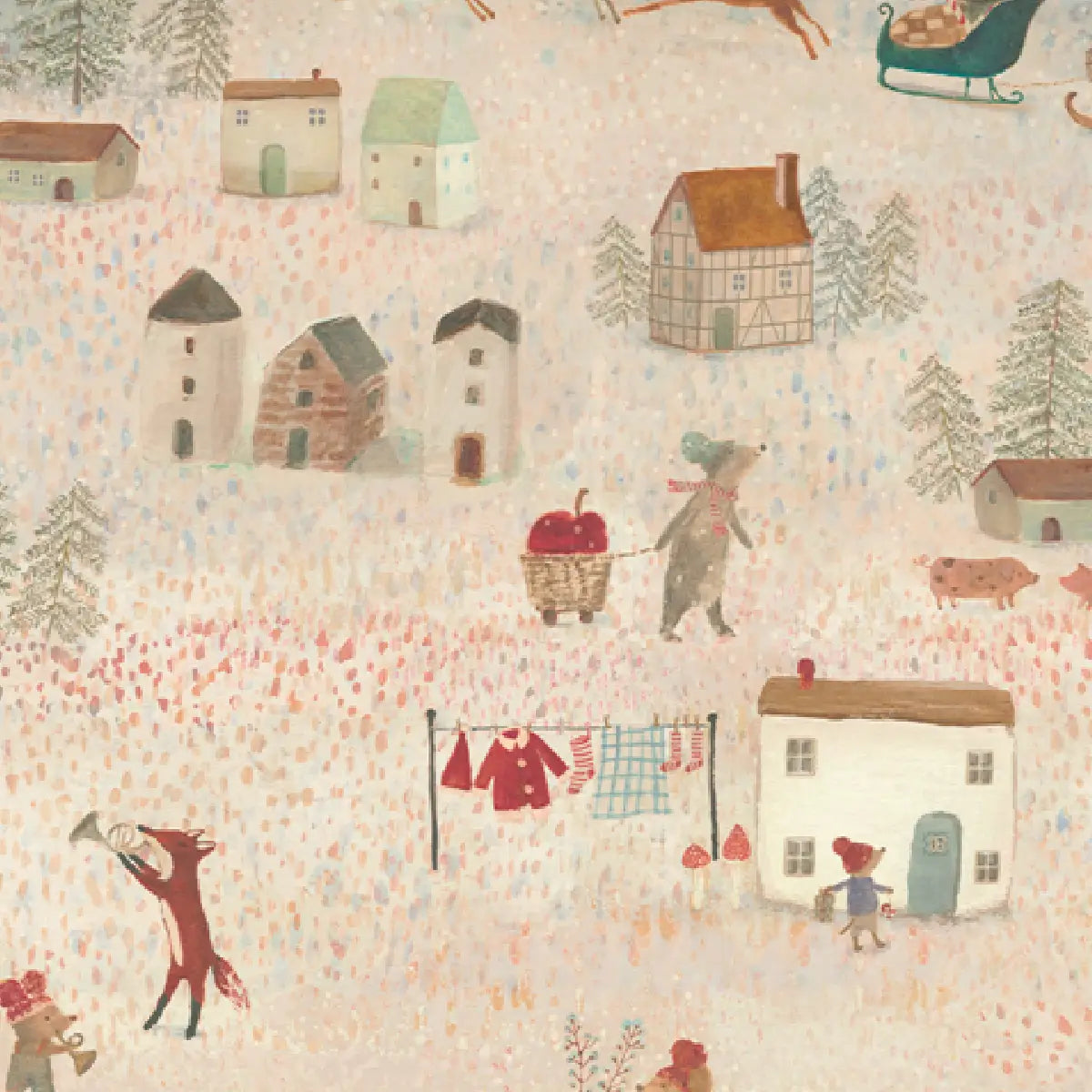 Maileg gavepapir Santa is Coming 10 meter med dekorativt juleprint til gaveindpakning