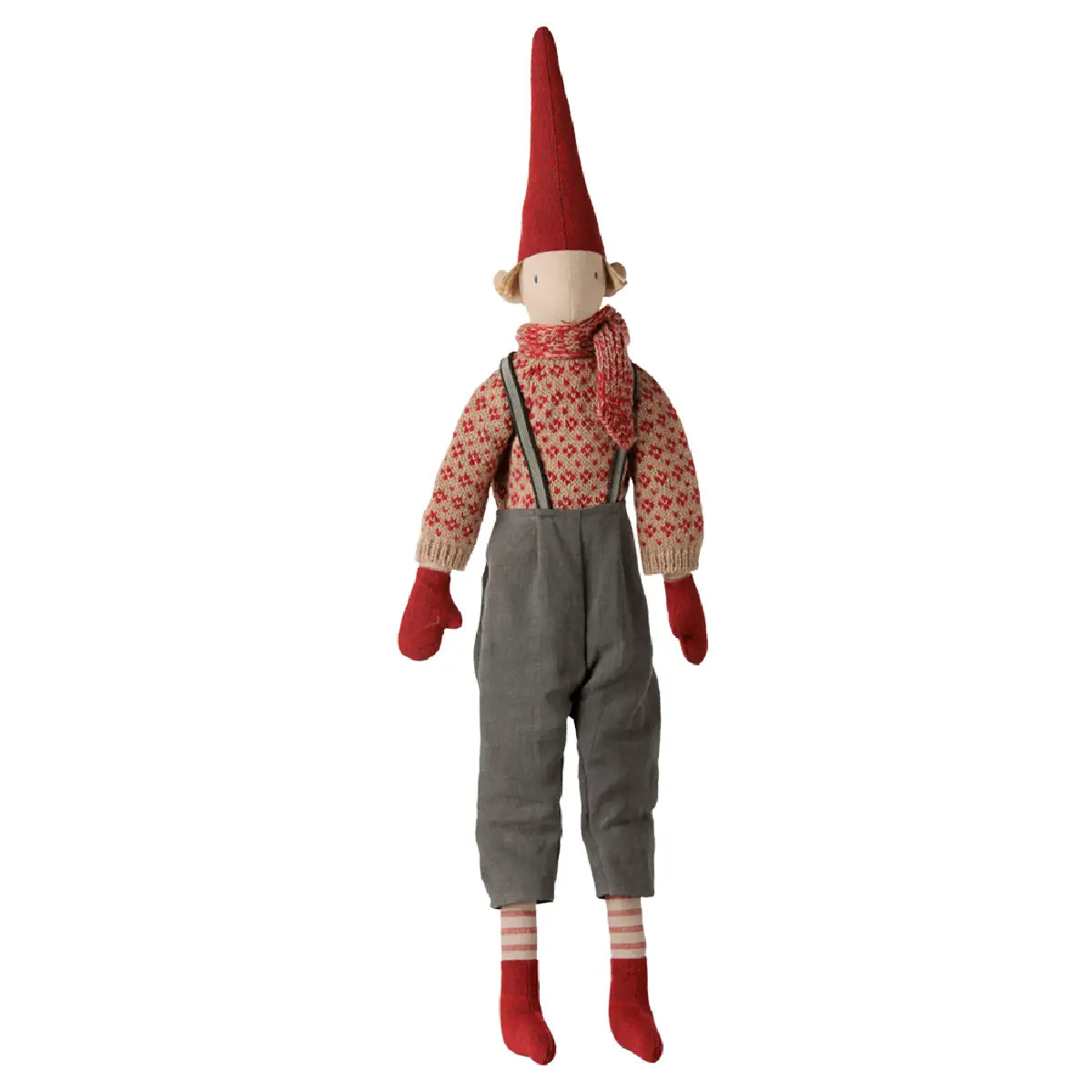 Maileg Pixy Str. 4 dreng med strikket sweater og tørklæde