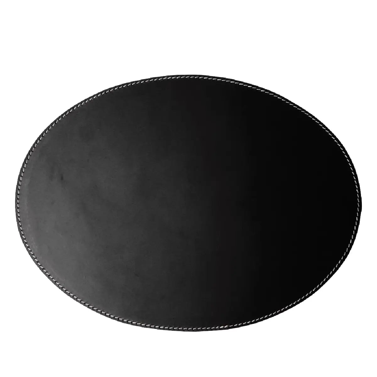 Ørskov Copenhagen oval dækkeserviet i sort genbrugslæder med hvid kontrastsyning, 34 × 47 cm