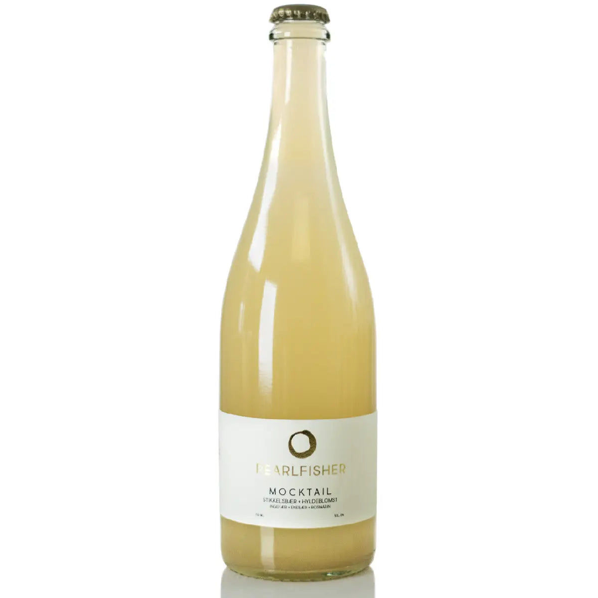 Pearlfisher alkoholfri mocktail med hyldeblomst, stikkelsbær, ingefær, enebær og rosmarin, 75 cl – frisk bærsyrlighed, florale noter og ginagtigt urtetwist med kinabark og et strejf af salt, 0% vol.