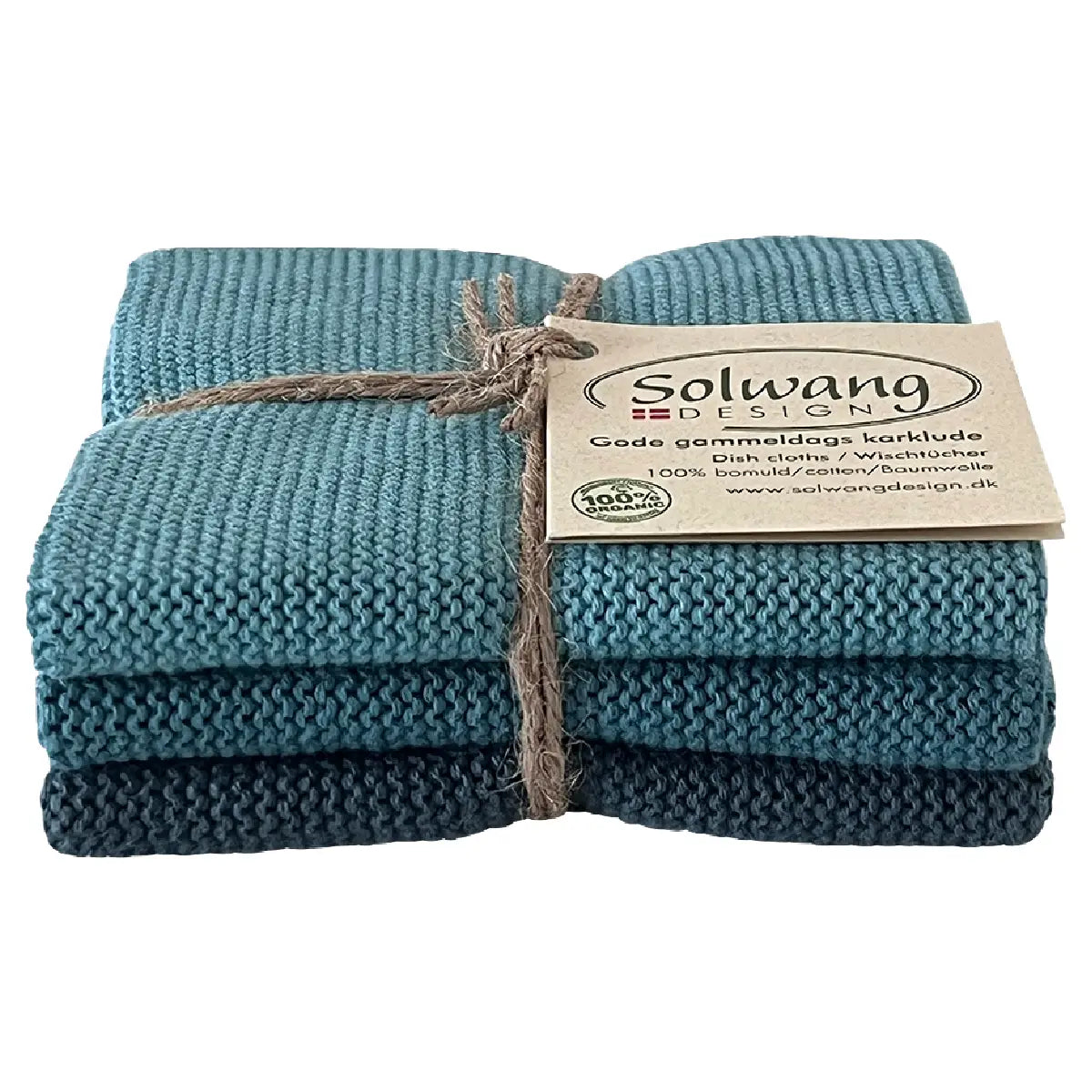 Solwang Design Azure Blue Combi strikkede karklude i økologisk bomuld, 3 stk.