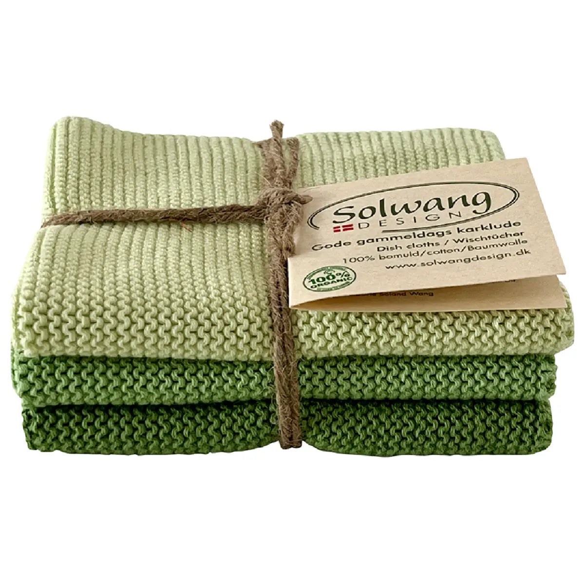 Solwang Design Dusty Green Combi strikkede karklude i støvede grønne nuancer, 3 stk.