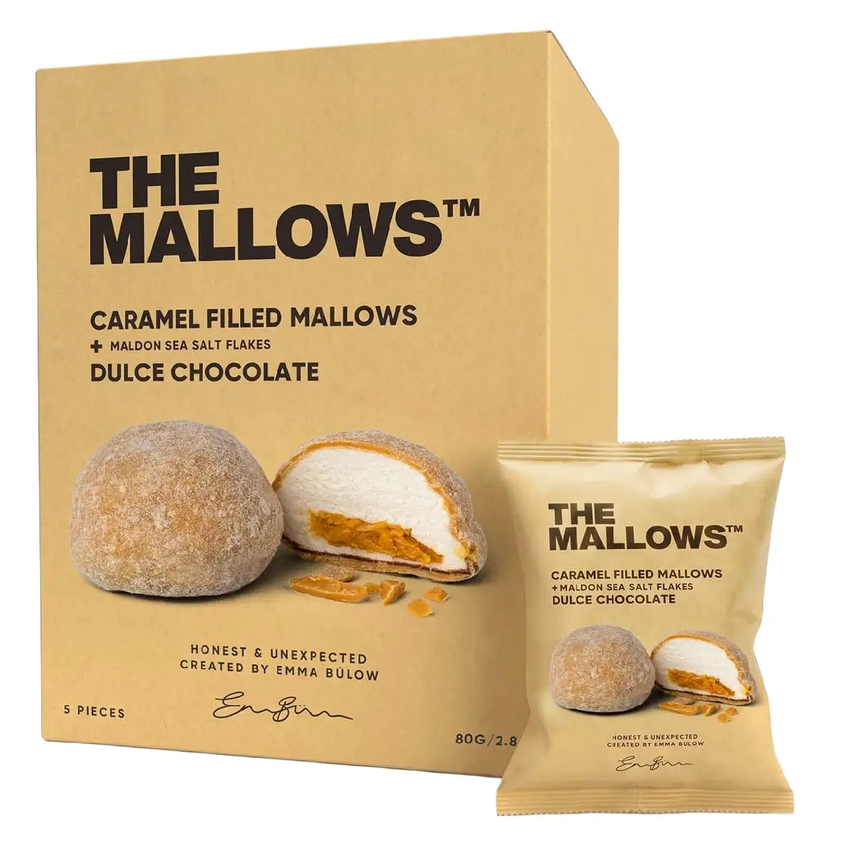 The Mallows Caramel Filled Mallows med karamelfyld, dulce-chokolade og havsalt, 5 stk. 80 g