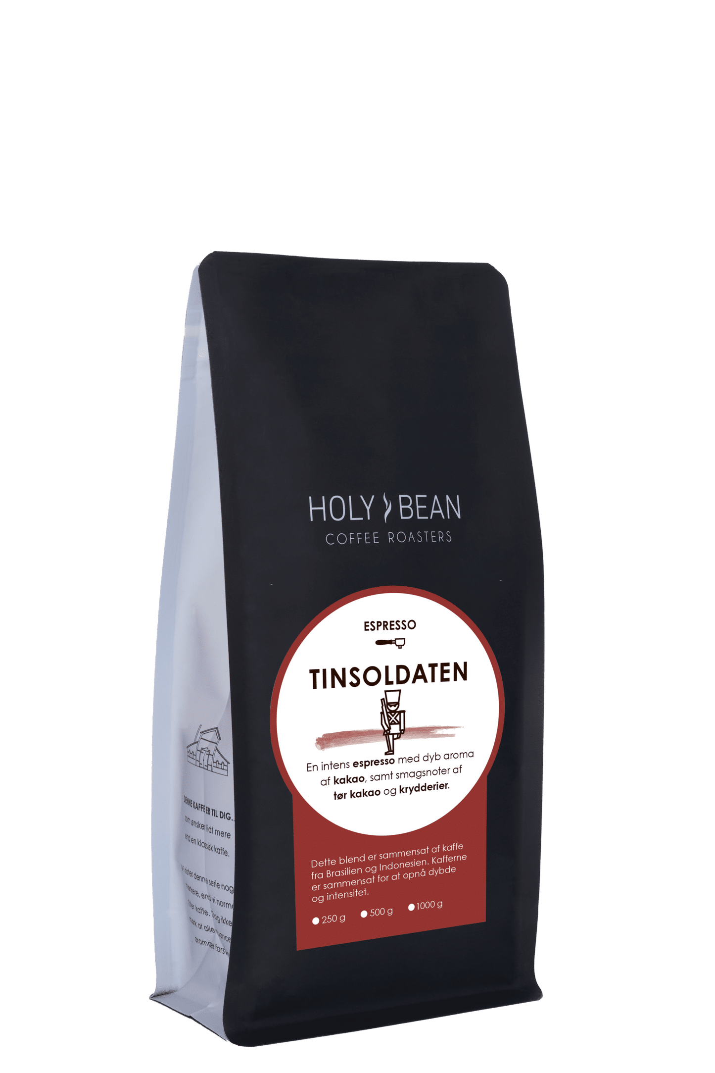 Holy Bean Tinsoldaten Espresso blend med kaffe fra Brasilien og Indonesien i 250 g pose