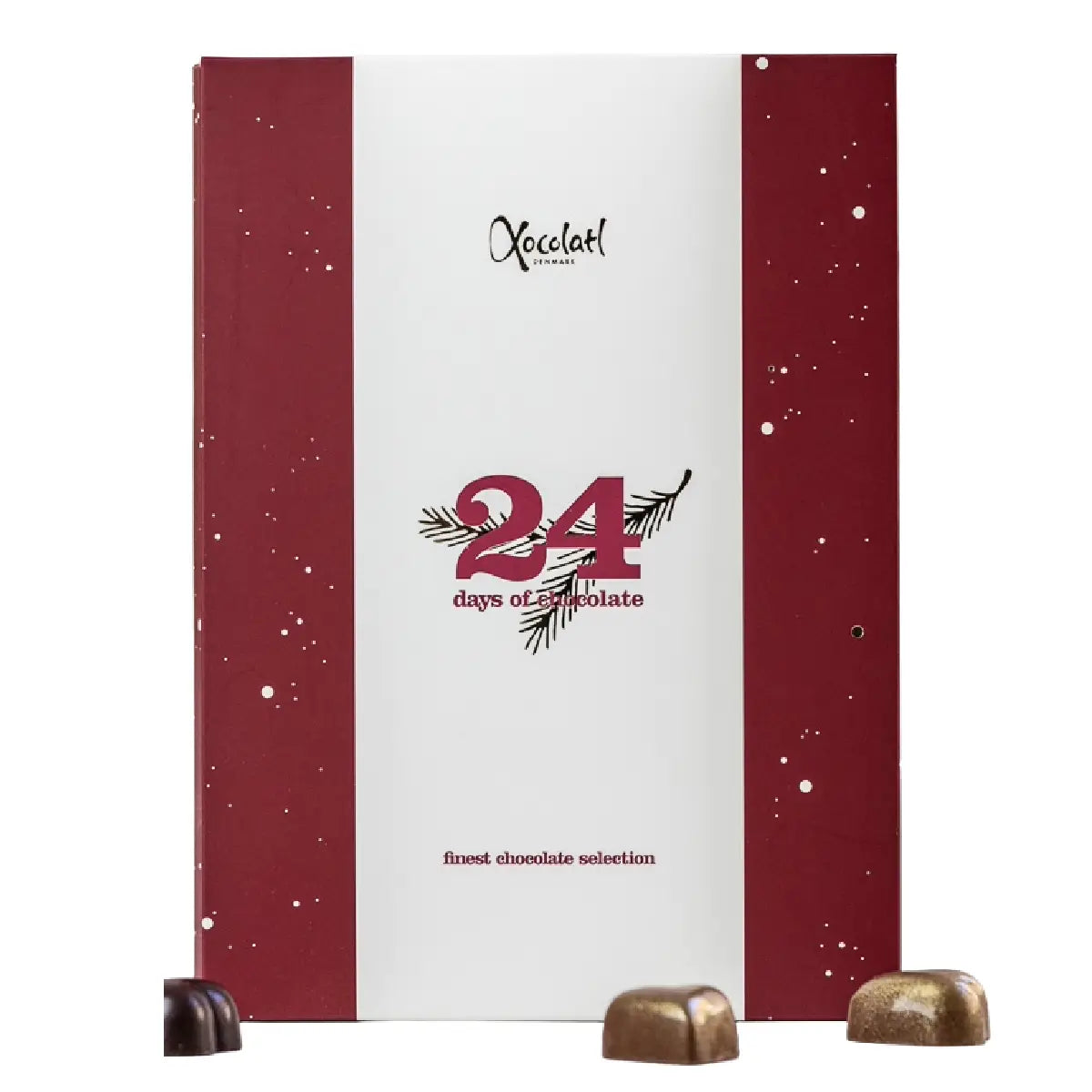 Xocolatl Snow Crystal Calendar Diamonds julekalender med 24 låger og fyldte chokolader i smagene flødekaramel, saltkaramel, nougat og citron, ca. 125 g