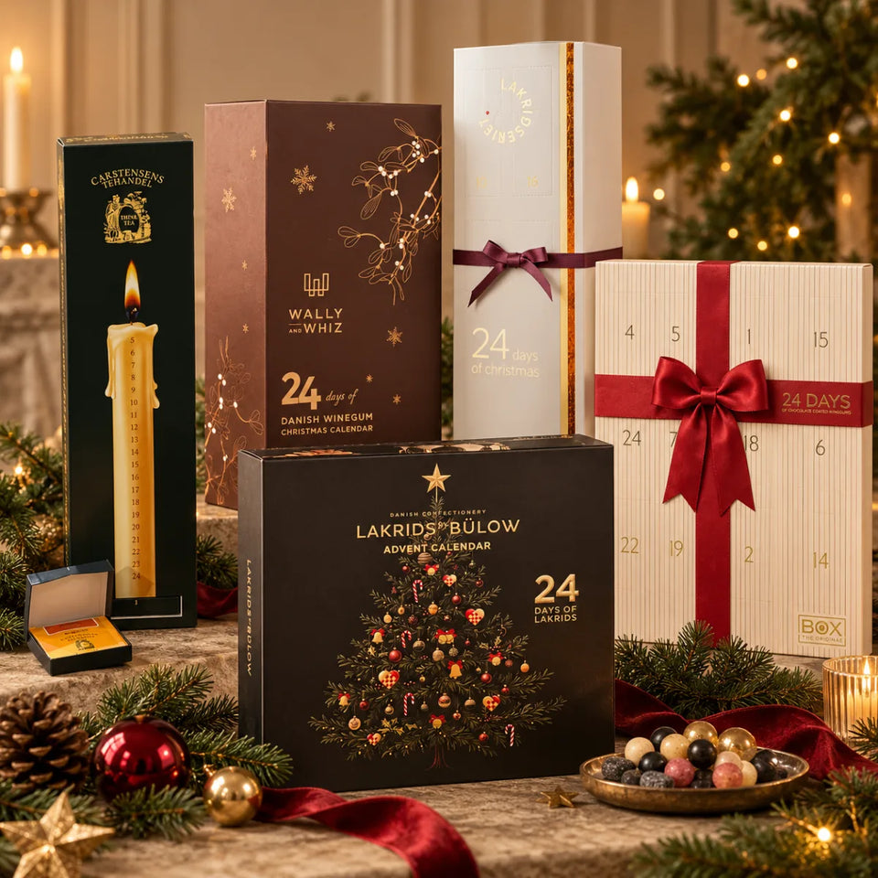 Julekalendere 2026 med lakrids, vingummi, te og andre søde specialiteter hos SMAGdansk.