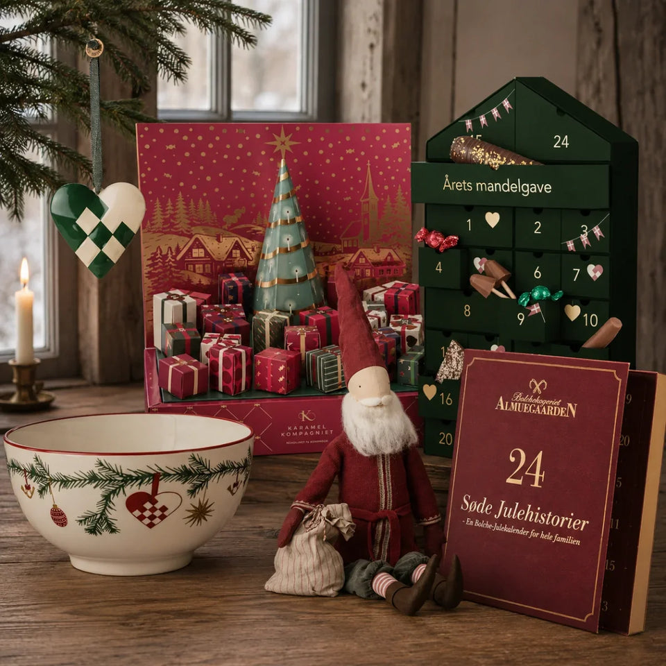 Juleprodukter hos SMAGdansk med julekalendere, chokolade, lakrids og julegaver.