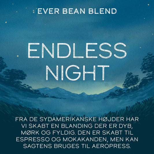 EverBean Endless Night Espresso Blend 250 g – mørkristet kaffeblend af 100% arabica med noter af kakao, mørk karamel og tørret frugt, velegnet til espresso, mokkakande og Aeropress