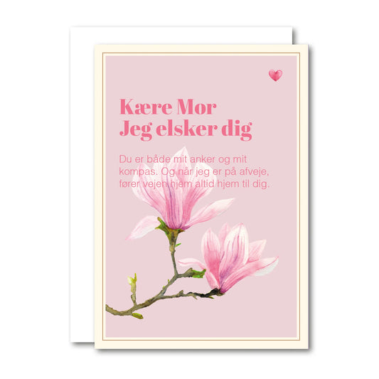 All By Voss lille foldet kort Kære Mor i A7-format med kuvert, akvarelmotiv og grafisk design af Annemette Voss Fridthjof