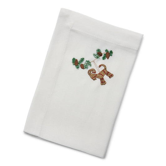 Langkilde & Søn Juleserviet med broderet halmbuk på grankvist, 50 x 50 cm