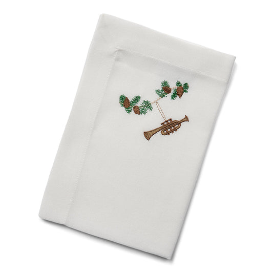 Langkilde & Søn Juleserviet med broderet trompet på grankvist, 50 x 50 cm