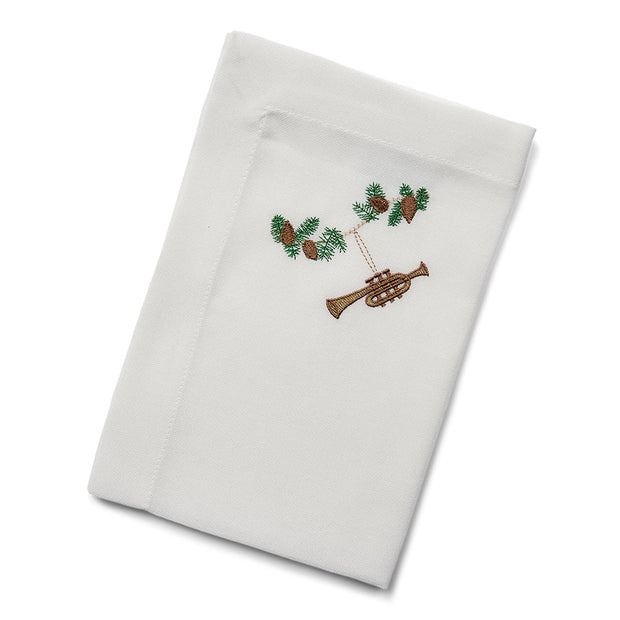 Langkilde & Søn Juleserviet med broderet trompet på grankvist, 50 x 50 cm