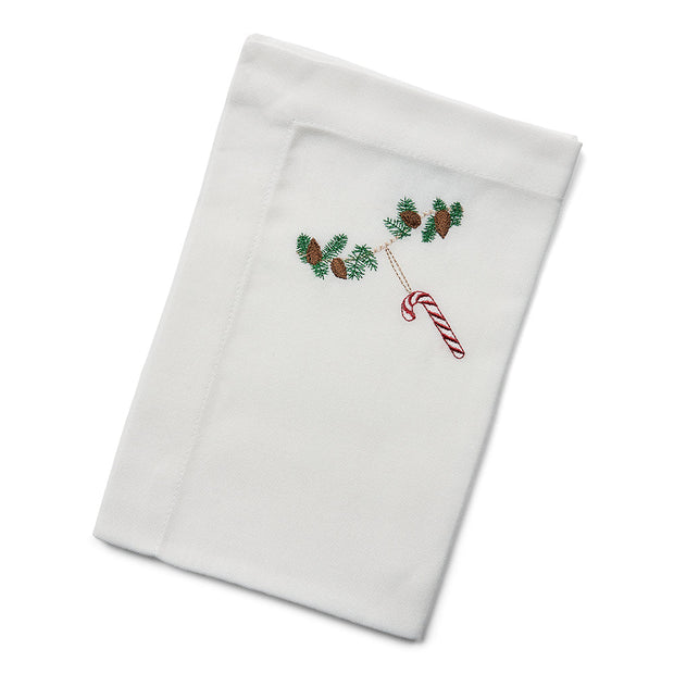 Langkilde & Søn Juleserviet med broderet sukkerstok på grankvist, 50 x 50 cm