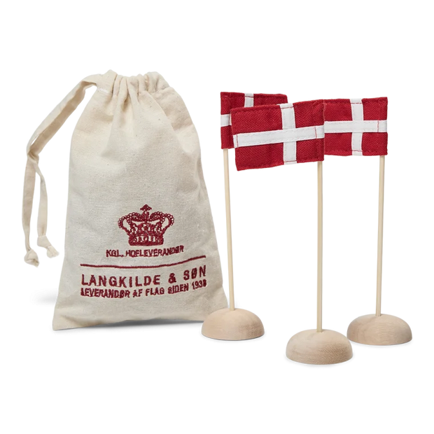 Langkilde & Søn Mini Bordflag, 3 små bordflag med syede Dannebrogsflag i ægte flagdug