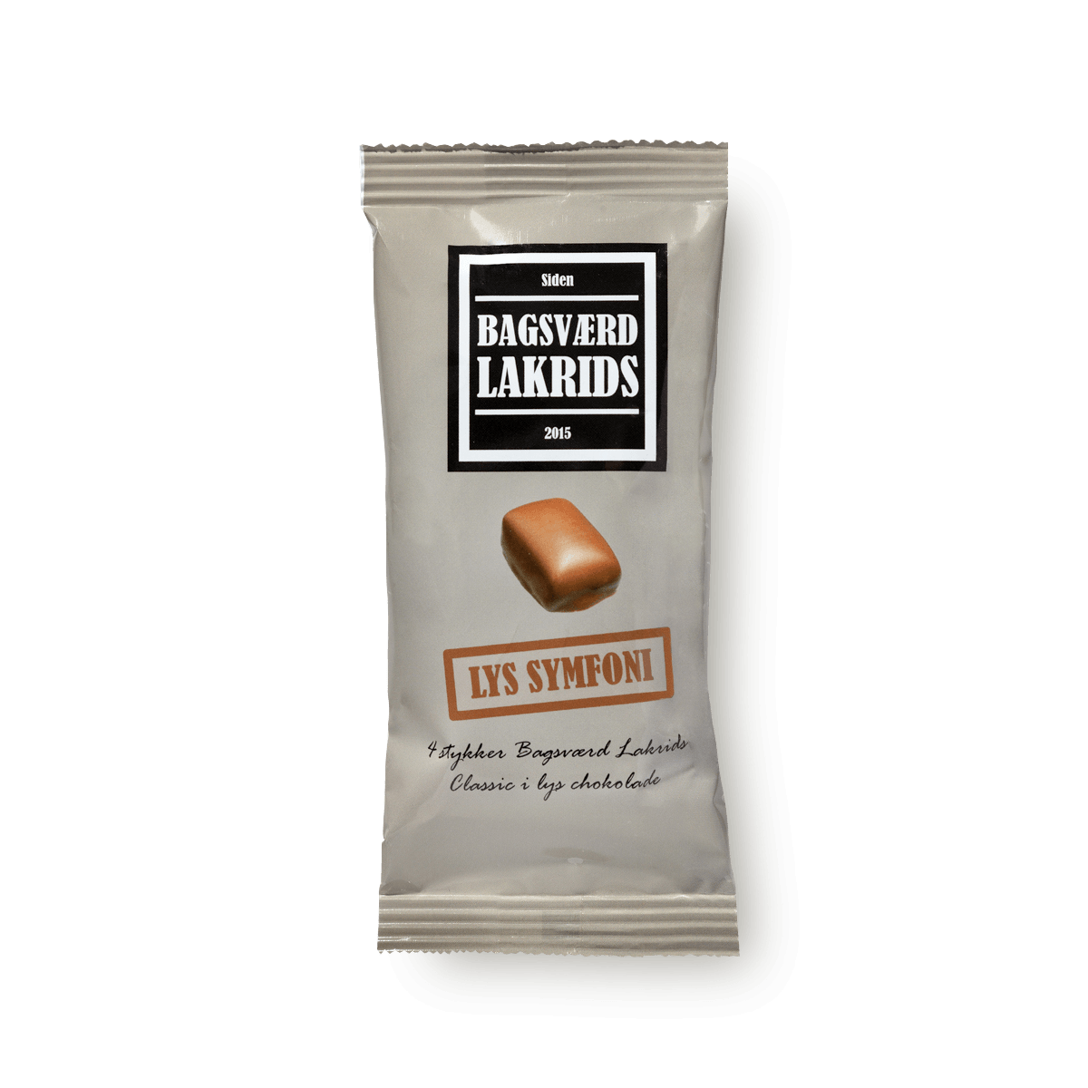 Bagsværd Lakrids Lys Symfoni 4 stk (40 g) – håndlavet dansk salmiaklakrids (Classic) overtrukket med lys chokolade, mundrette stykker med rund sødme og salt lakridsprofil