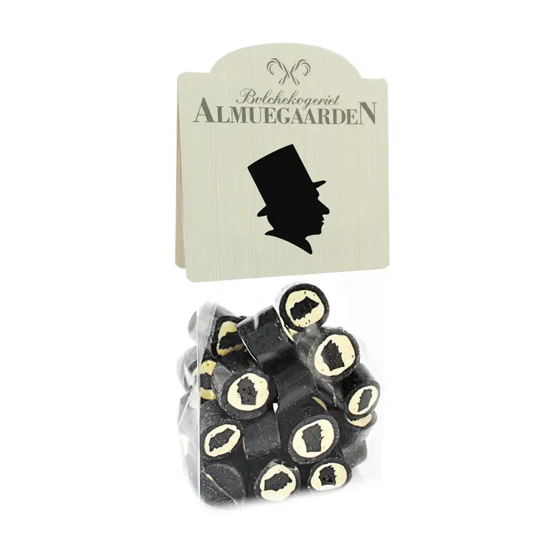 Almuegaarden H. C. Andersen bolcher 110 g – håndlavede danske bolcher med smag af salt lakrids, klassisk bolchehygge i pose til gave og slikskål