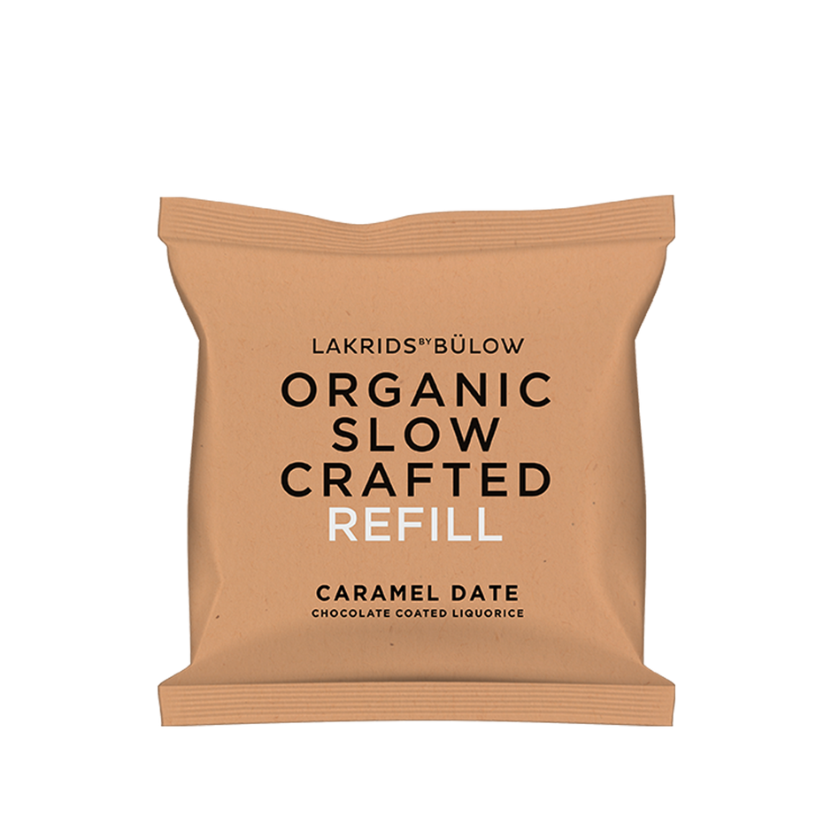 Lakrids by Bülow CARAMEL DATE REFILL 265 g med økologisk Slow Crafted lakrids, daddel, dulcechokolade, karamel og Maldonsalt