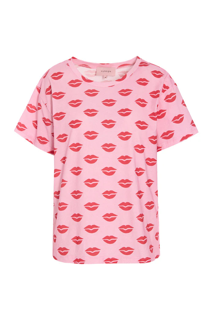 Hunkøn Lips T-shirt i Kiss Me Art Print med korte ærmer og rund hals