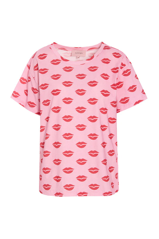 Hunkøn Lips T-shirt i Kiss Me Art Print med korte ærmer og rund hals