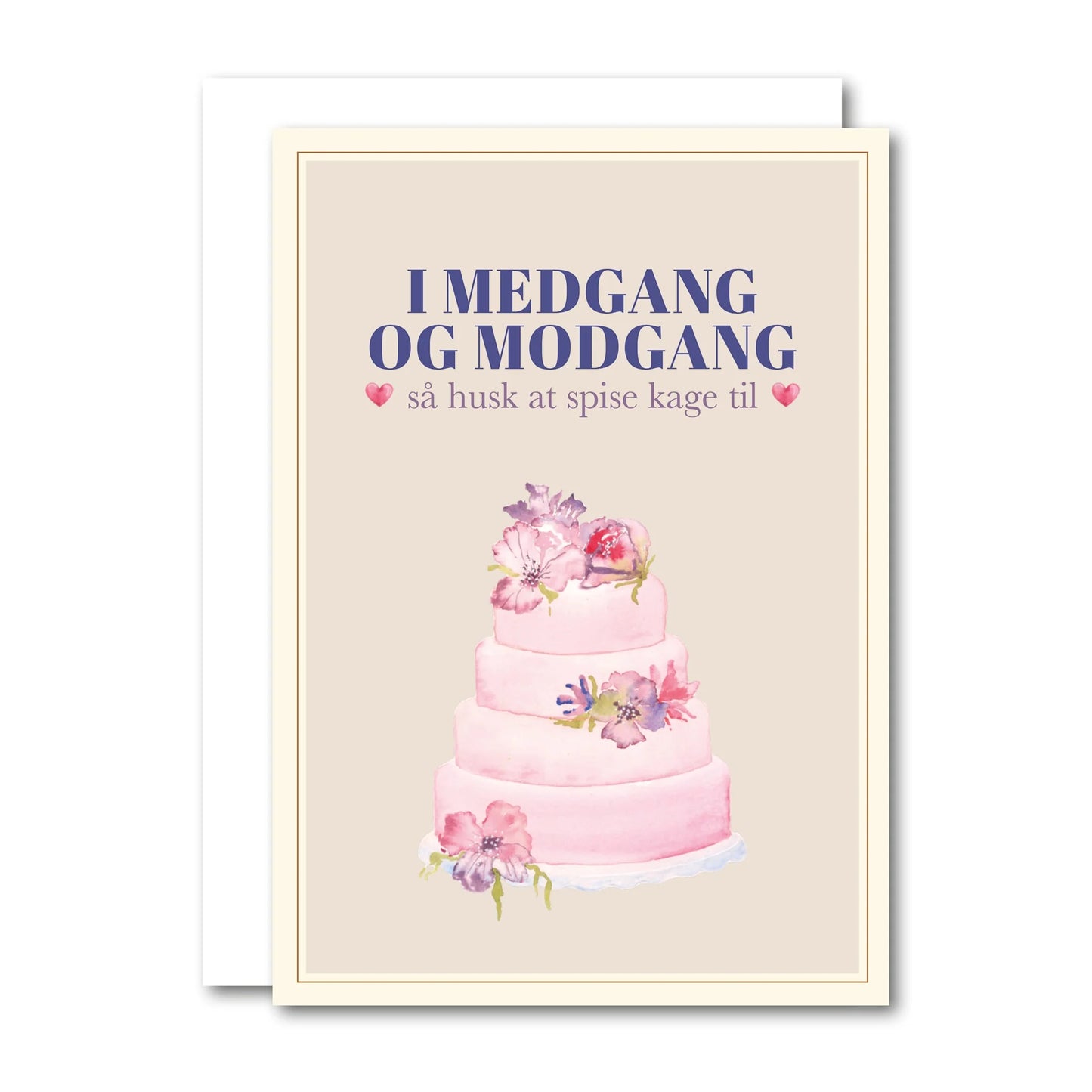 All By Voss lille foldet kort Medgang & Modgang i A7-format med kuvert – originalt akvarelmotiv og grafisk design af Annemette Voss Fridthjof, trykt på postkortkarton, 74 x 105 mm sammenfoldet