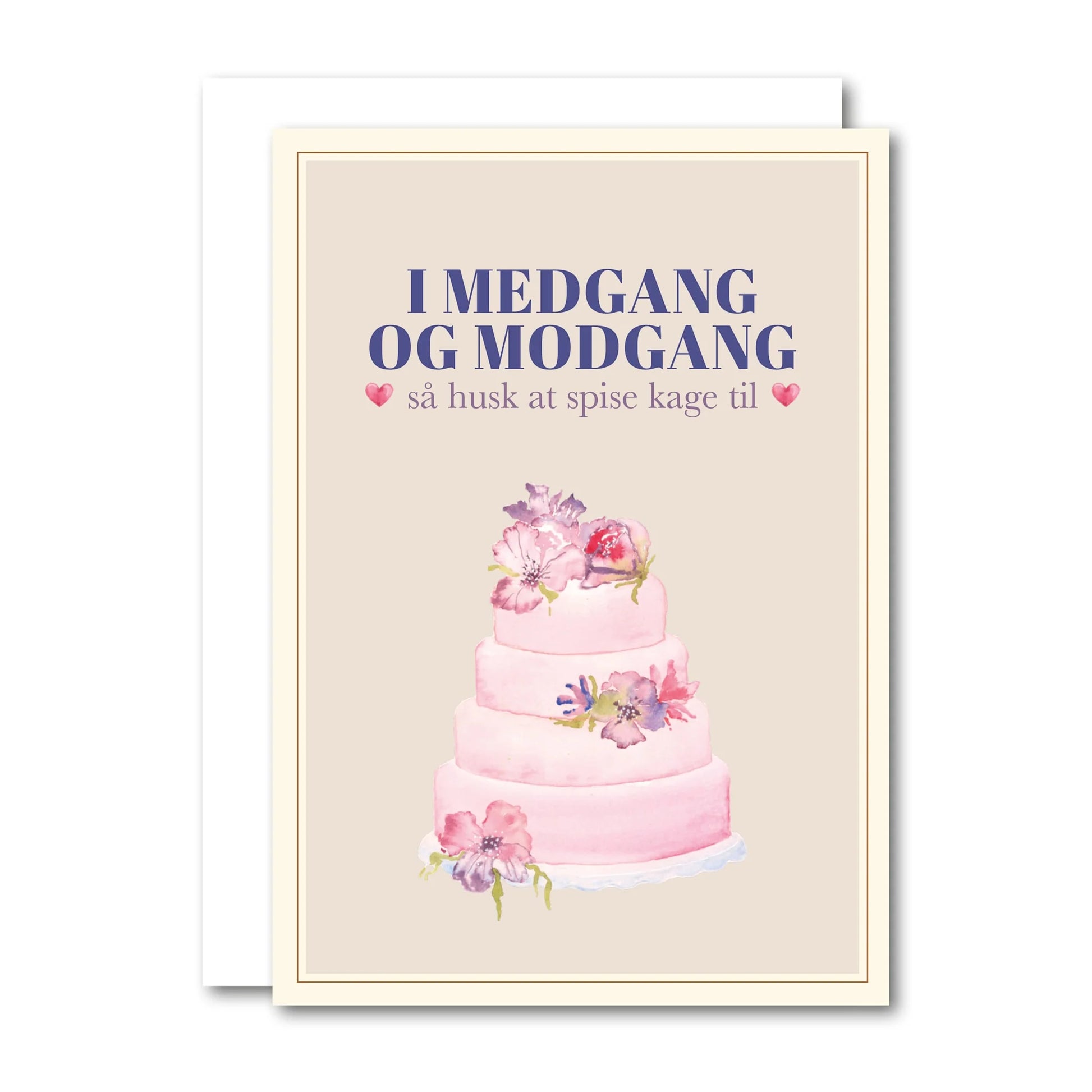All By Voss lille foldet kort Medgang & Modgang i A7-format med kuvert – originalt akvarelmotiv og grafisk design af Annemette Voss Fridthjof, trykt på postkortkarton, 74 x 105 mm sammenfoldet
