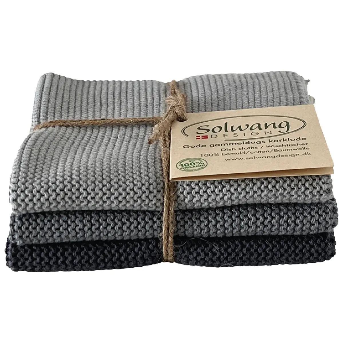 Solwang Design Stormy Grey Combi strikkede karklude i grå nuancer, 3 stk.