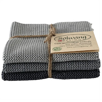 Solwang Design Stormy Grey Combi strikkede karklude i grå nuancer, 3 stk.