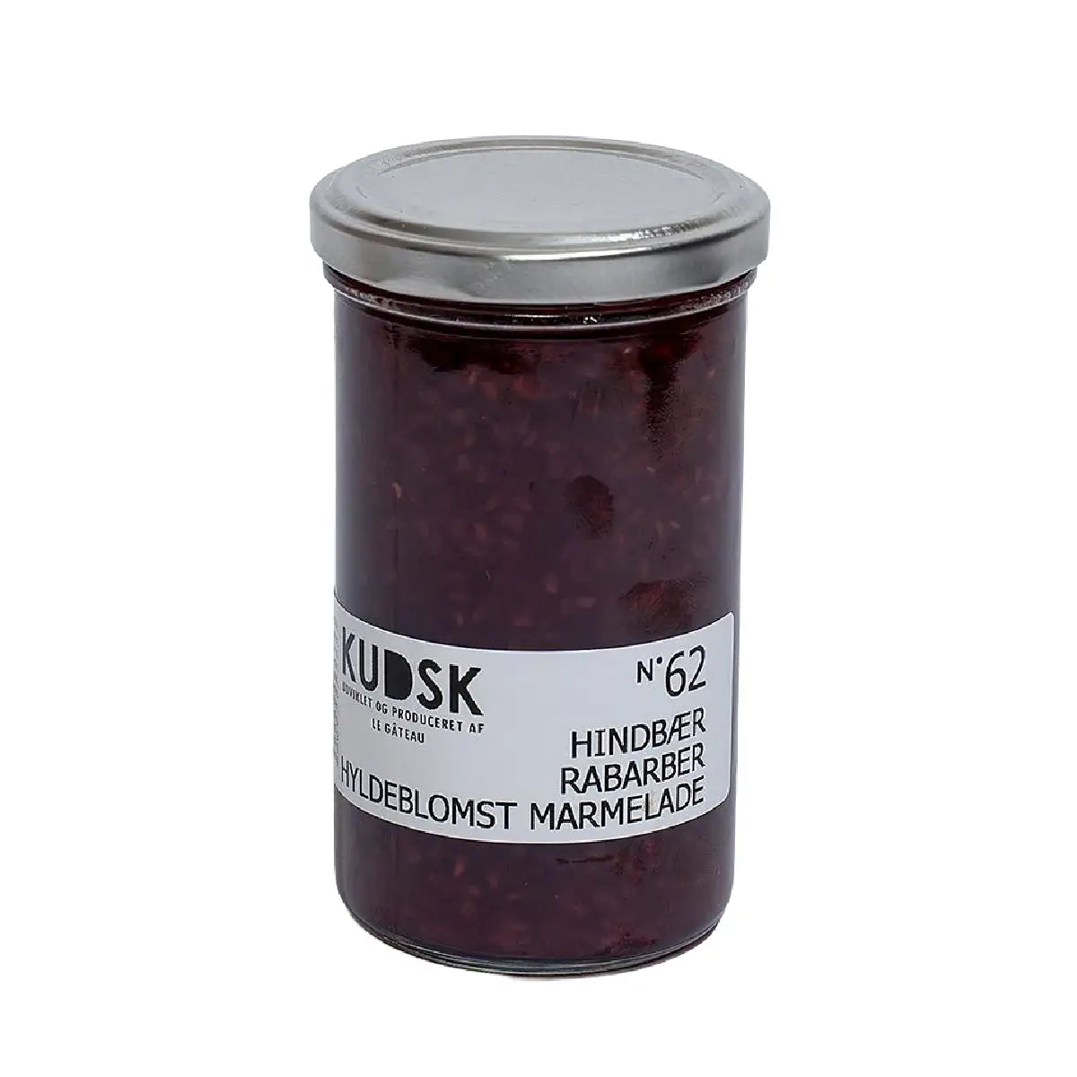 KUDSK Nr.62 Hindbær Rabarber Hyldeblomst Marmelade med hindbær, rabarber og hyldeblomst, 300 g