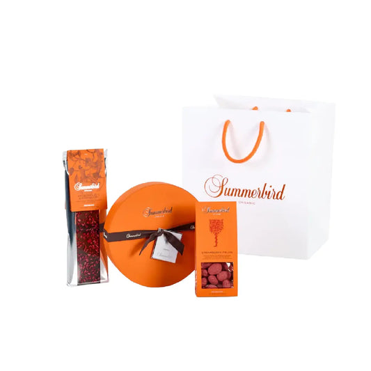 Summerbird Summer Gift Bag med økologiske chokolader, mørk chokolade med hindbær og mandler med jordbær, 356 g