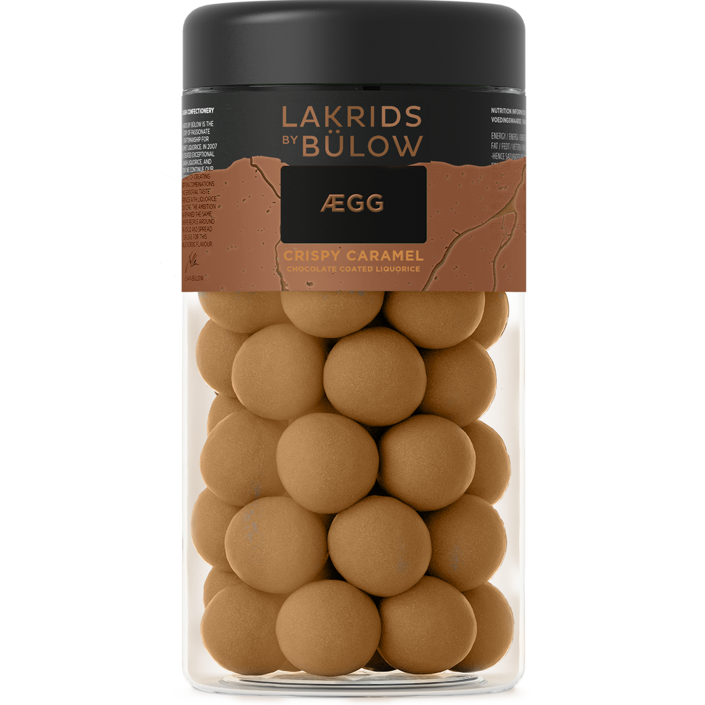 Lakrids by Bülow CRISPY CARAMEL 270 g med sød lakrids, dulcechokolade, rålakridspulver, havsalt og sprød lysebrun sukkerskal