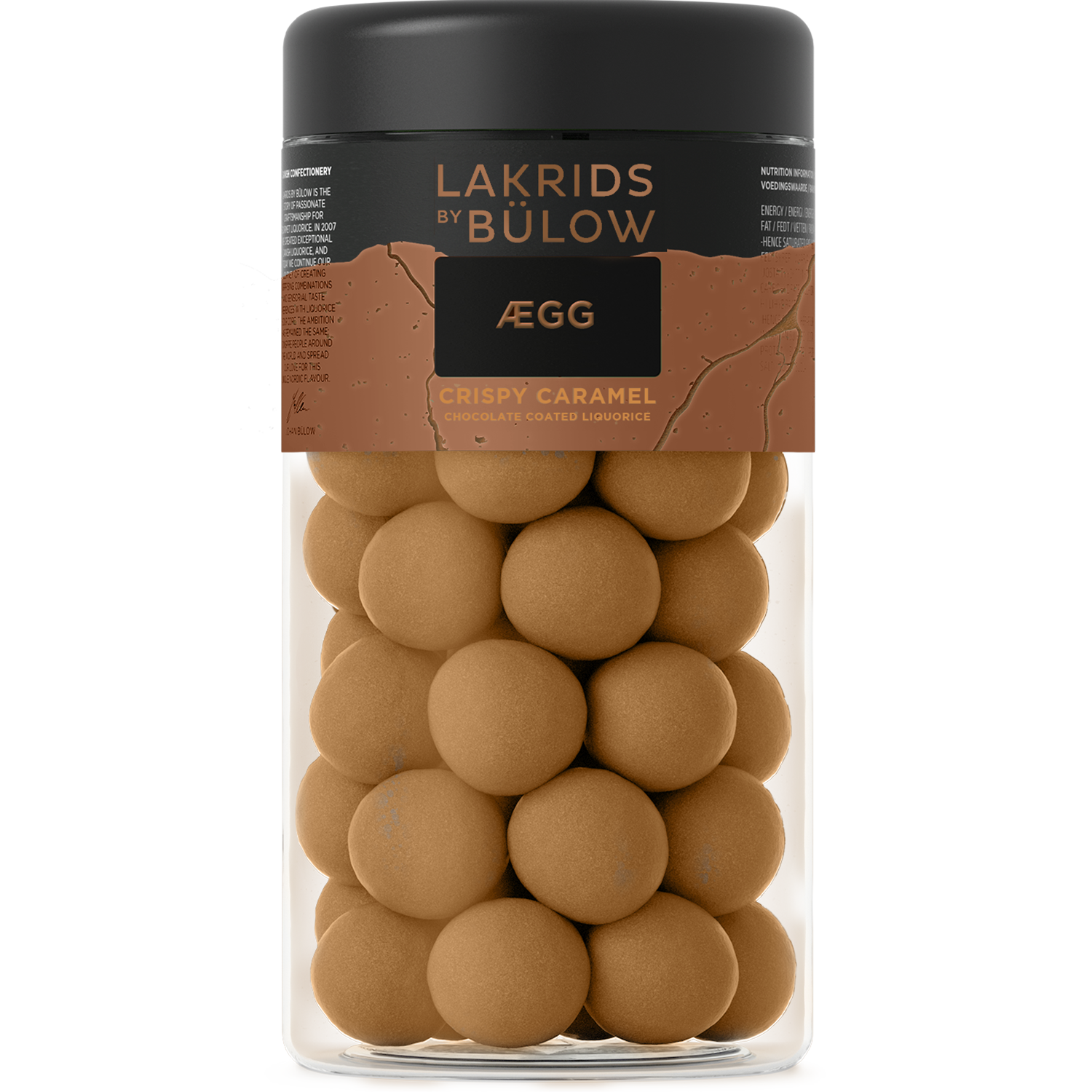 Lakrids by Bülow CRISPY CARAMEL 270 g med sød lakrids, dulcechokolade, rålakridspulver, havsalt og sprød lysebrun sukkerskal