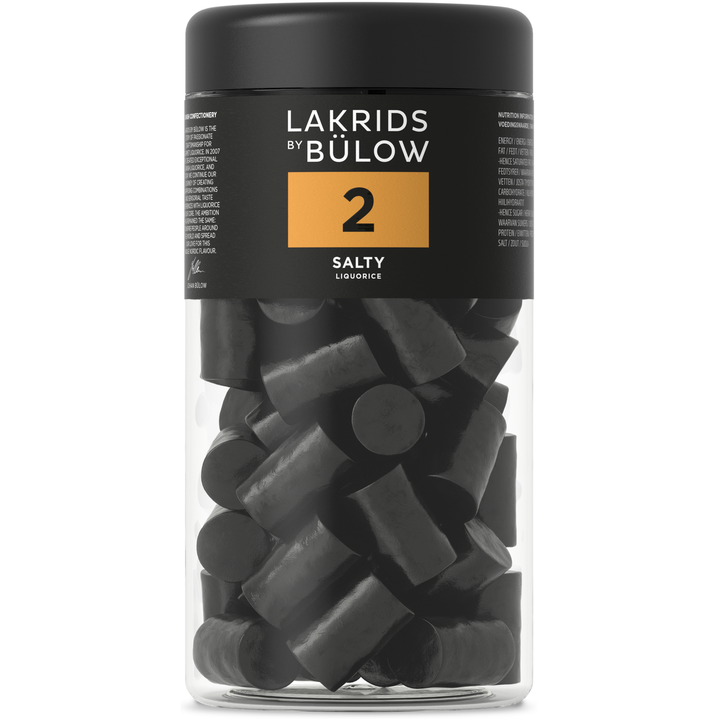 Lakrids by Bülow 2 SALTY 360 g med stærk salt salmiaklakrids, rålakrids, melasse, anisolie og glutenfri rismel