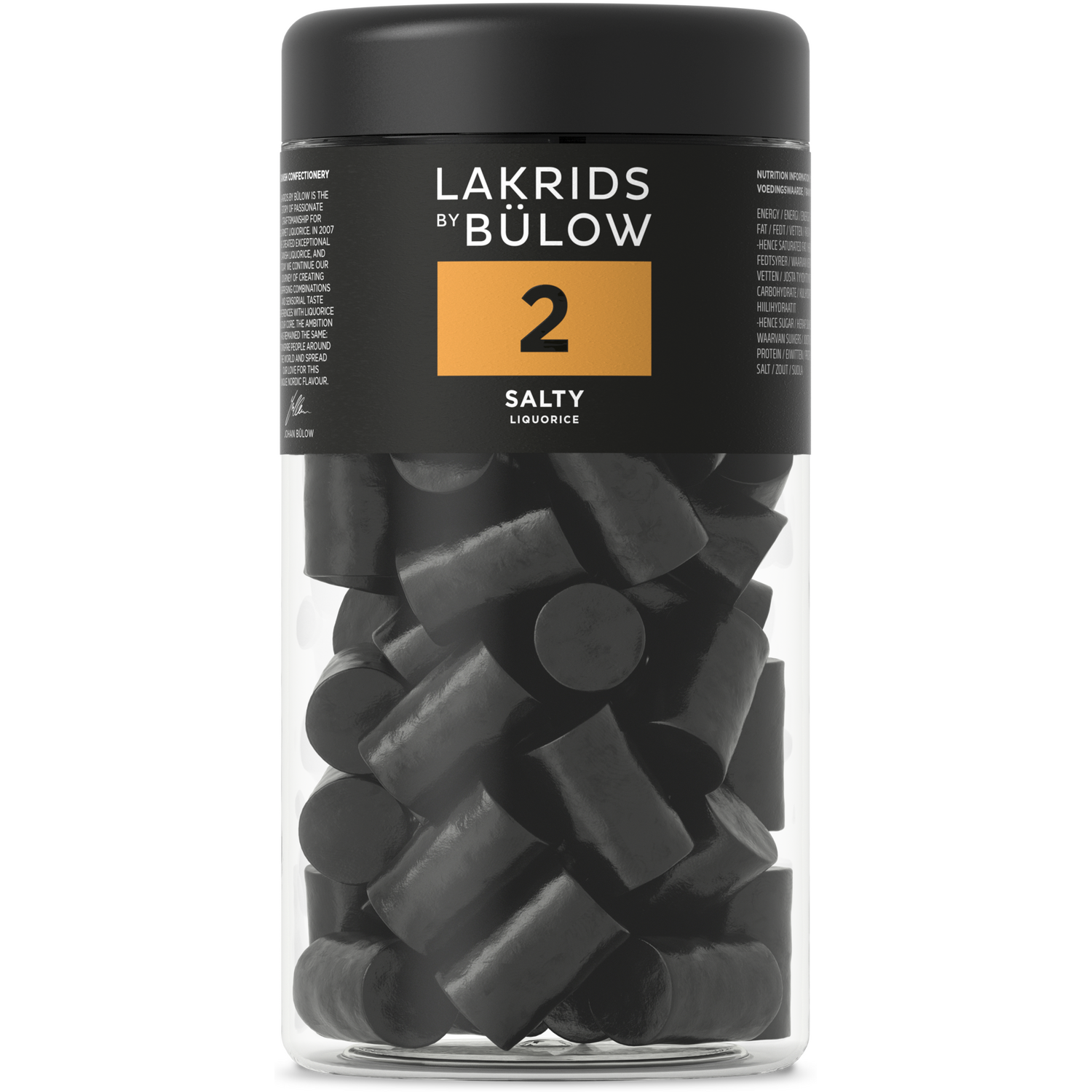 Lakrids by Bülow 2 SALTY 360 g med stærk salt salmiaklakrids, rålakrids, melasse, anisolie og glutenfri rismel