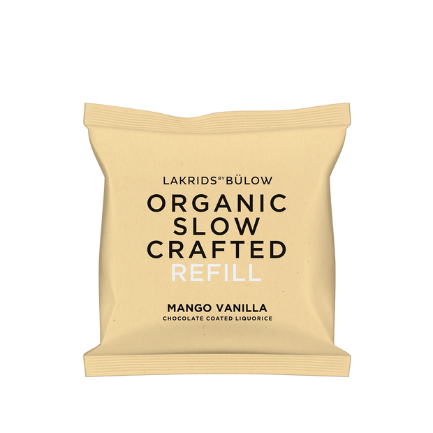 Lakrids by Bülow MANGO VANILLA REFILL 265 g med økologisk Slow Crafted lakrids, mango, Bourbon-vanilje og hvid chokolade