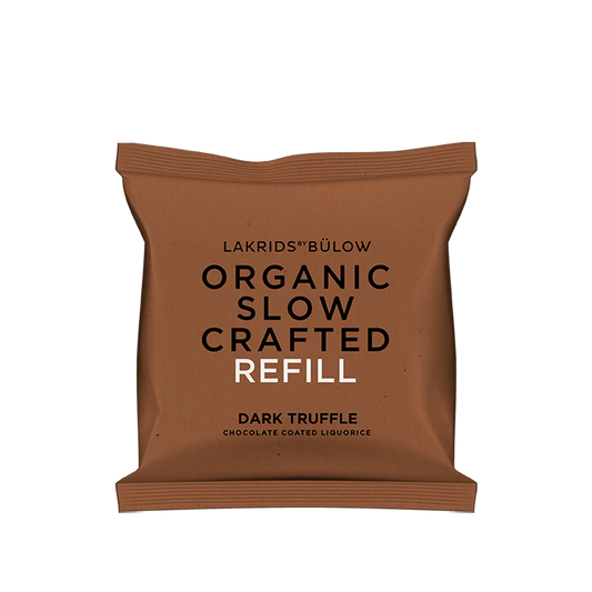 Lakrids by Bülow DARK TRUFFLE REFILL 265 g med økologisk Slow Crafted lakrids, mørk chokolade, mælkechokolade og kakaopulver