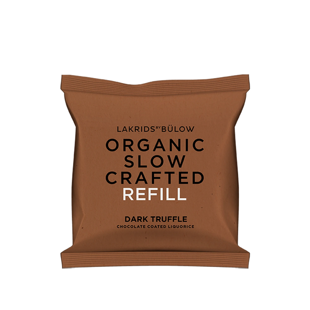Lakrids by Bülow DARK TRUFFLE REFILL 265 g med økologisk Slow Crafted lakrids, mørk chokolade, mælkechokolade og kakaopulver