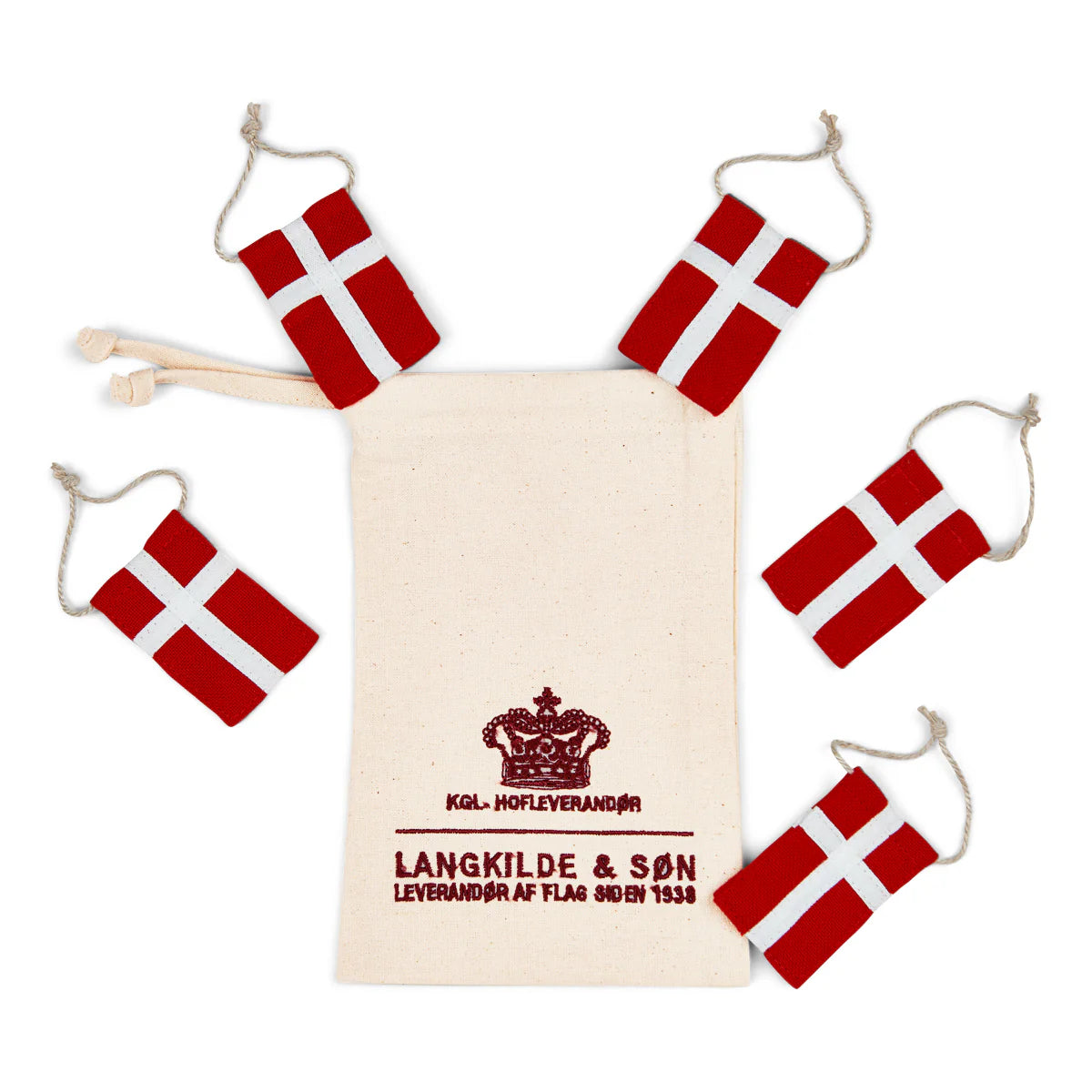 Langkilde & Søn Pynteflag, lille syet Dannebrogsflag i ægte flagdug