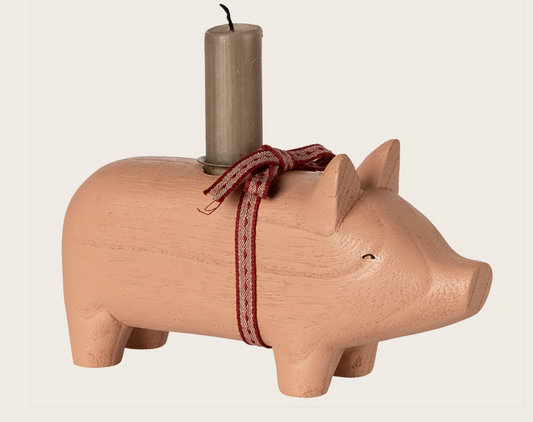 Maileg - Trælysestage Gris Medium Rosa